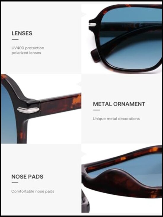 Retro Aviator Polarized Sunglasses Square Pilot Men Women main image 4
